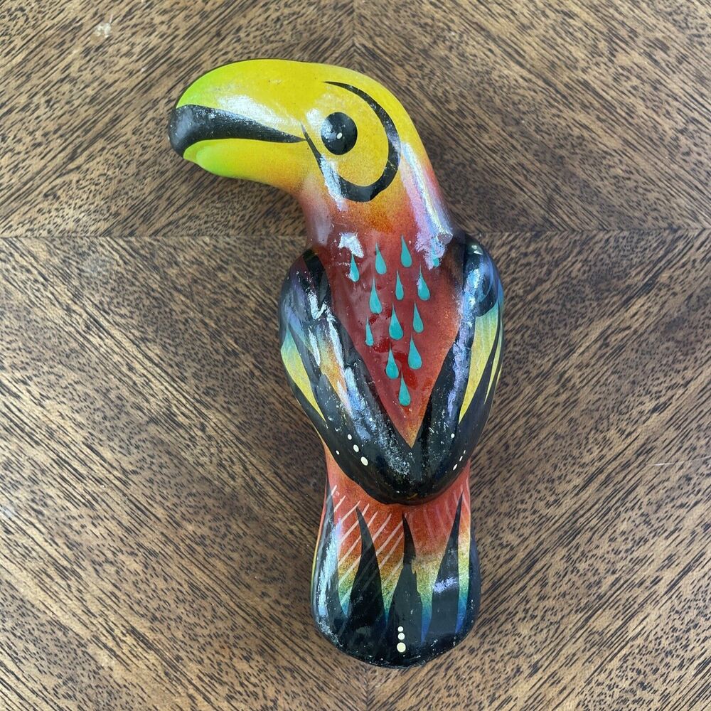 Vtg Hand Painted Folk Art Ceramic Bird Toucan 5” Colorful Mexican READ No Hanger - Picture 1 of 11